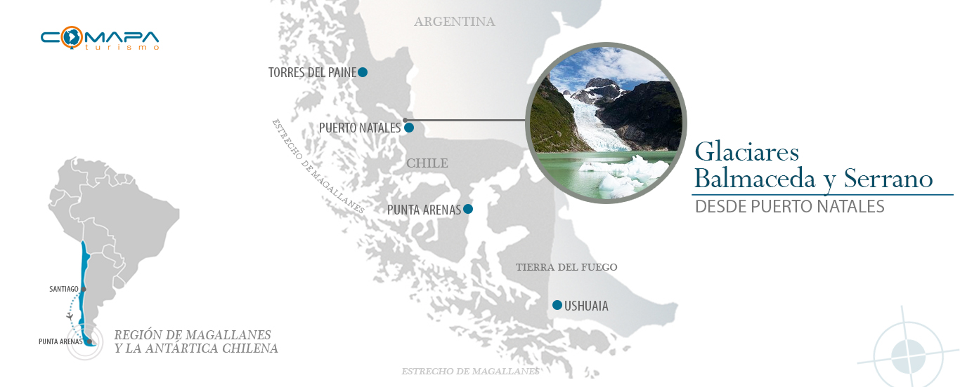 Glaciares Balmaceda y Serrano Patagonia Chile Mapa